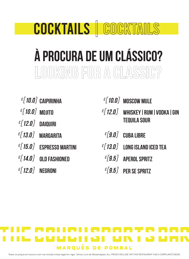 Menu Cocktails Clássicos — Marquês
