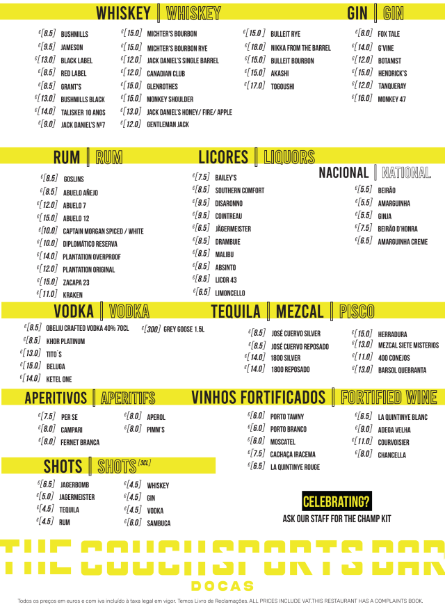 Menu Destilados — Docas