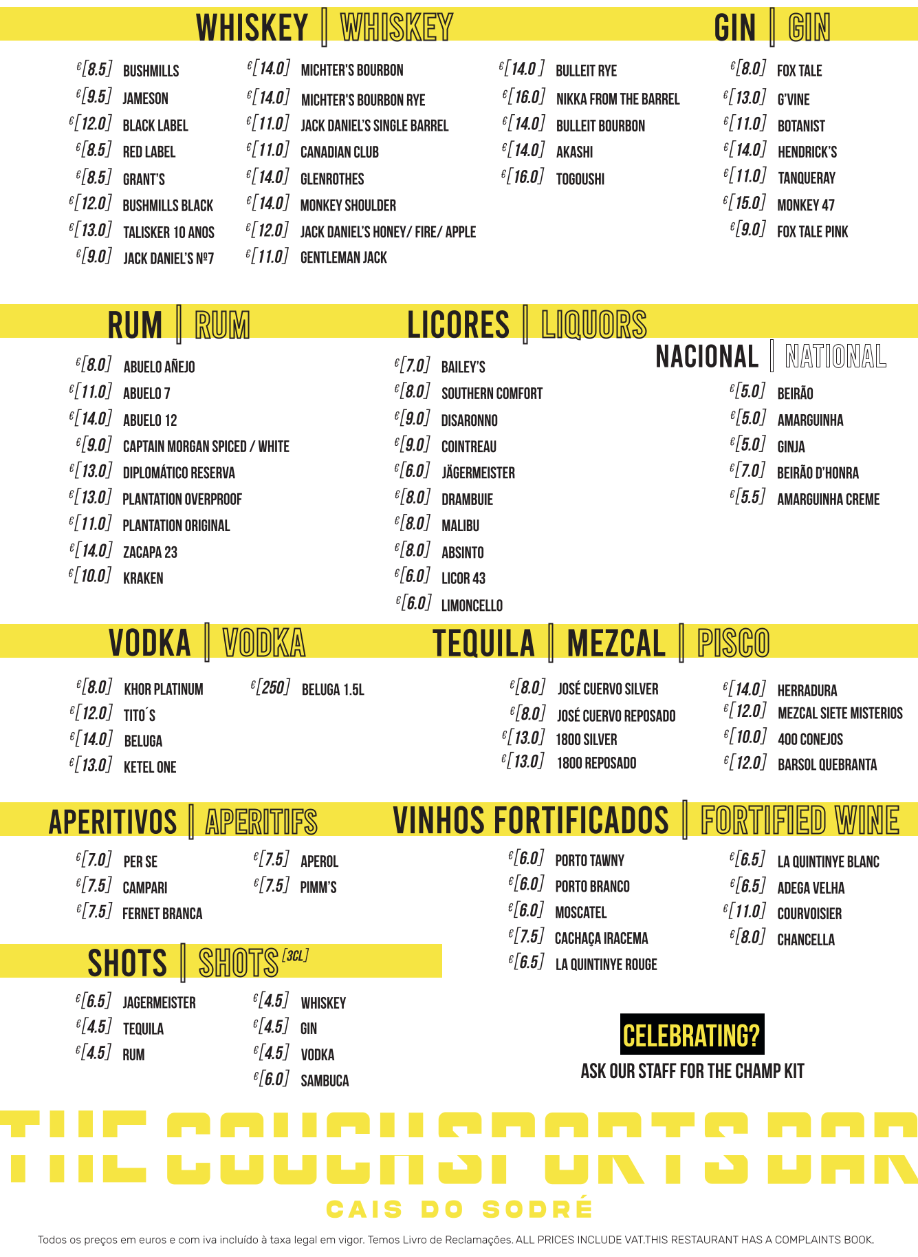 Menu Destilados — Cais do Sodré